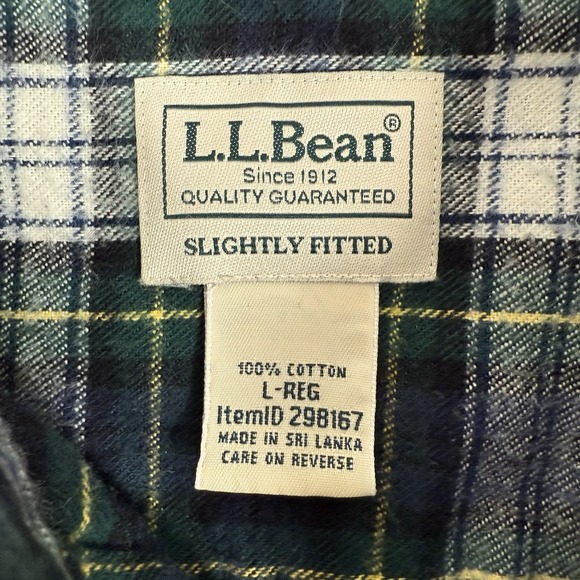 LL Bean Scotch Plaid Flannel Shirt Mens Large Green Slightly Fitted Button Up - Picture 4 of 6